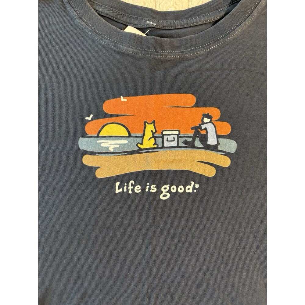 Life is Good Jake And Rocket Roadtrip Graphic Tee Shirt Cotton Blue Mens Small